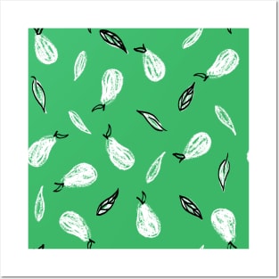 Kelly Green Leafy Pears Posters and Art